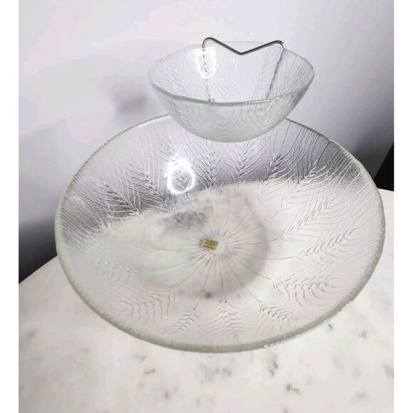 Arcoroc Durand Country Wheat Design 3 pc Chip and Dip Set Original Vintage Clear - Picture 1 of 11